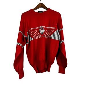 Vintage Ossi Sweater Ski Winter Long Sleeve Red Classic Dad Jumper Holiday - M